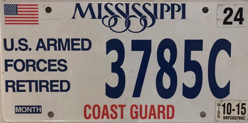 U.S. COAST GUARD USCG license plate Coasties Semper Paratus Gulfport Pascagoula - Picture 10 of 12