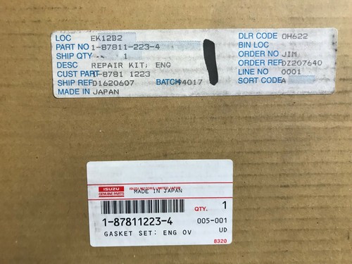 Isuzu 1-87811223-4 1878112234 87811223 Engine Gasket Set NEW OEM - Picture 2 of 9
