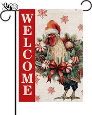 Christmas Garden Flag Welcome Xmas Chicken Winter Holiday Decorations Burlap Ver