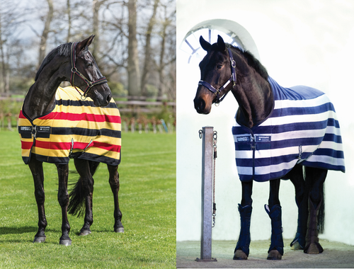 Horseware Rambo Deluxe Fleece Cooler Newmarket Stripe Wick Witney Rug Gold/Navy - Picture 3 of 10