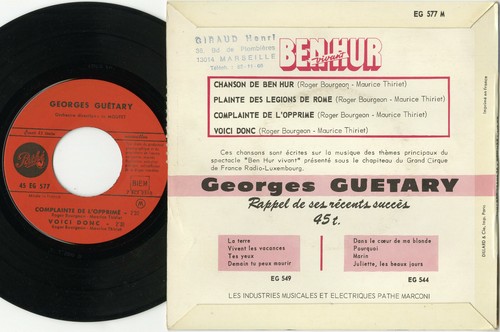 "BEN-HUR au GRAND CIRQUE de FRANCE" Georges GUÉTARY (EP 45t original français)NM - Picture 2 of 2