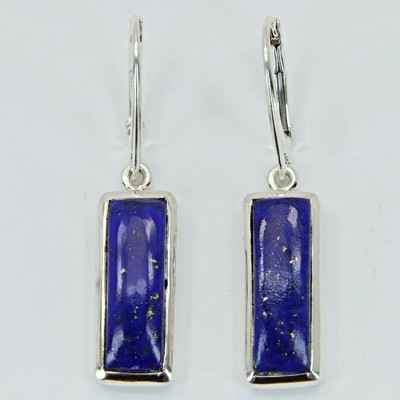 Natural Blue LAPIS LAZULI Drop Earrings 925 STERLING SILVER Leverback #21