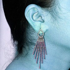 1.13ctw Rose Cut Diamond Ruby Studded Silver Victorian Gorgeous Earring Jewelry