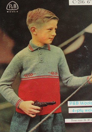 Vintage Child's Sweater Knitting Pattern 4-Ply 26-30" Chest 6-12 yrs P&B C-216 - Picture 3 of 3