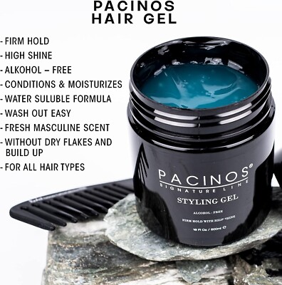 Pacinos Haarstyling Gel | Fester Halt & Glanz Finish wasserlösliche Formel 500 ml