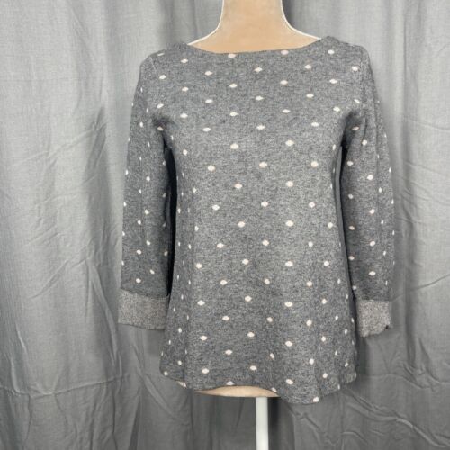 Suéter Cynthia Rowley XS Gris/Rosa Lunares Manga 3/4 Cuello Barco Tejido