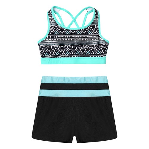 Girls Swimwear Suit Gymnastics Set Tankini Cute Strappy Back Floral Quick Dry - Picture 23 of 54