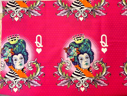 Tula Pink Curiouser & Curiouser Red Queen Of Hearts Fabric In Pink 1/2 Yard - Picture 2 of 3