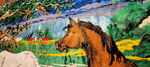 Pferde grasen Wandteppich groß Samt Wandbehang Teppich Vintage Reitsport PLS LESEN - Bild 10 von 24