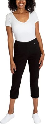 NWT Mario Serrani Stretch Capri Pant Elastic Waist Jet Black Size XL $55 AA27
