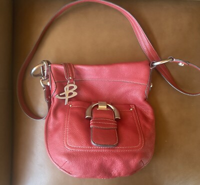 Makowsky Leather Red Crossbody/Shoulder Convertible  Handbag~Small~Silvertone - Main Image