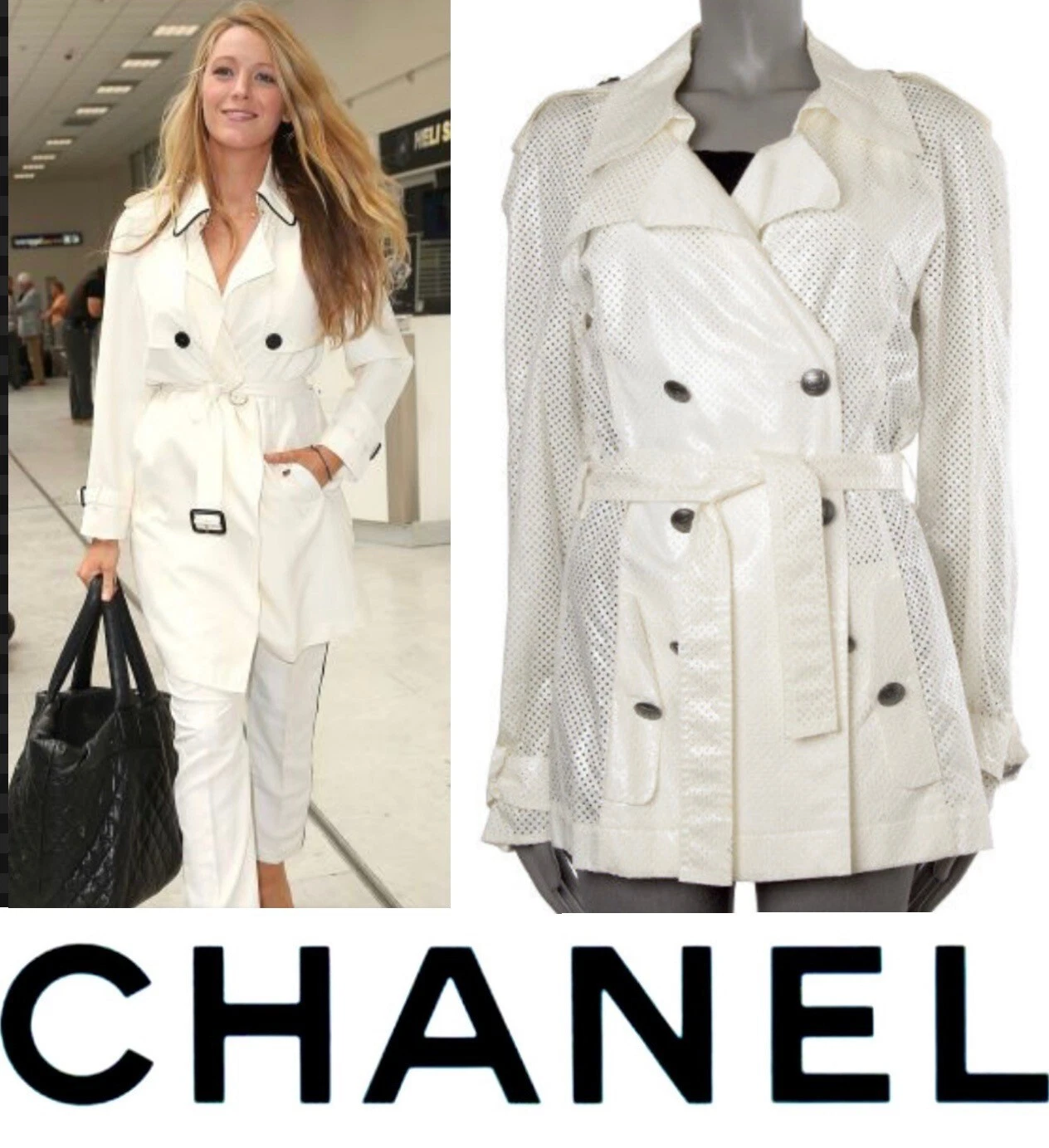 Giacca trench cappotto Chanel vintage 2008 bianco logo sportivo 34 36 4 6 top XS S M