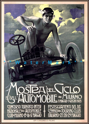 Mostra Ciclo 1905 Automobile Italian Vintage Poster Print Retro Style Wall Art