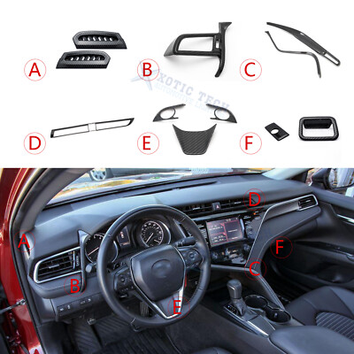 Carbon Fiber ABS Console AC Vent Dash Panel Glove Box Trim For Camry 2018-20