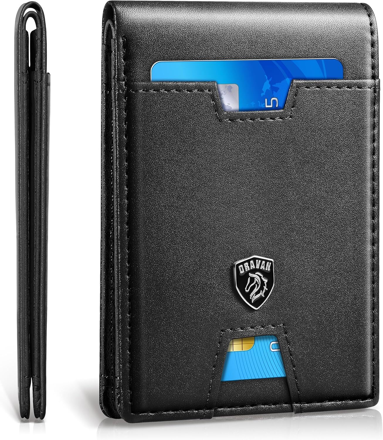 Slim RFID Blocking Front Pocket Wallet for Men with 11 Card Slots in Black-image