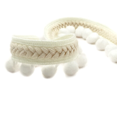 ab 1m Bommelborte 3,5cm breit  Ø1,2cm Farbe ecru Bänder Pompomband Dekoborte DE