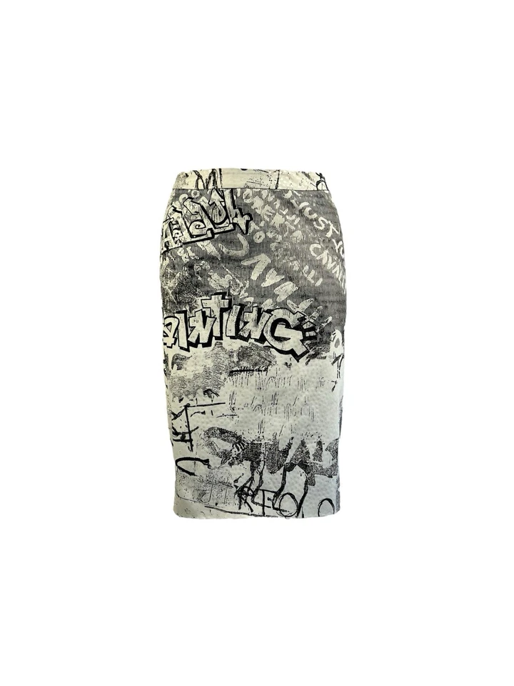 Falda vintage Just Cavalli para mujer de longitud media patrón artístico negra/blanca talla S Foto 2 de 4