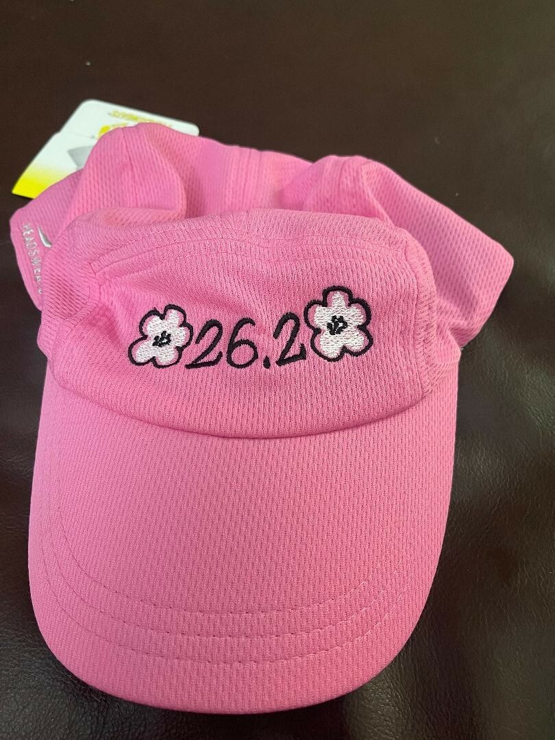 Pink Headsweats Race Hat with 26.2 with Flowers