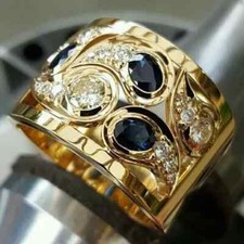 Lab Created Blue Sapphire 2Ct Oval Cut Engagement Ring 14K Yellow Gold Plated