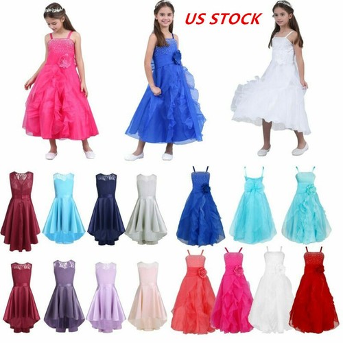 US Kids Girls Flower Princess Tutu Dress Pageant Wedding Formal Party Ball Gown - Picture 2 of 67