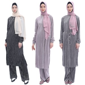 Muslim Women Summer Clothes Long Sleeve Tops Pants Islamic Pleated Ladies Suits Ebay