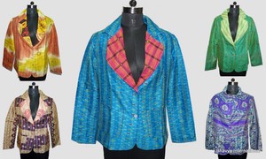 Lot Wholesale Silk Xl Jacket Kantha Vintage Women Handmade 10pc Blazer 5gwOpqCxp