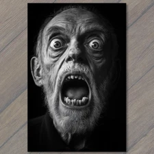 Art Print  Haunted Elderly Man Expression Black White Intense Horror Frightened