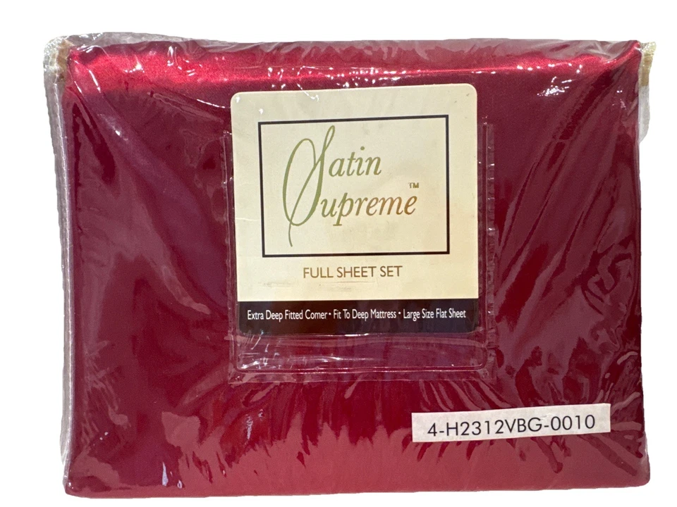 Juego de sábanas de satén sin costuras tamaño completo extra profundo borgoña años 90 de colección. Juego de 4 piezas nuevo Foto 2 de 4