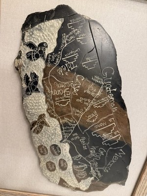 Hand Carved Slate Relief Map Guatemala Belize Mexico Framed Folk Art Wall Decor