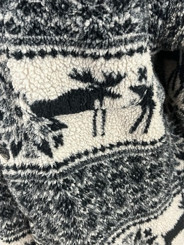 Chaqueta Abrigo True Grit Para Mujer M Felpa Pila Profunda Fair Isle Moose Shacket Berber - Imagen 3 de 6
