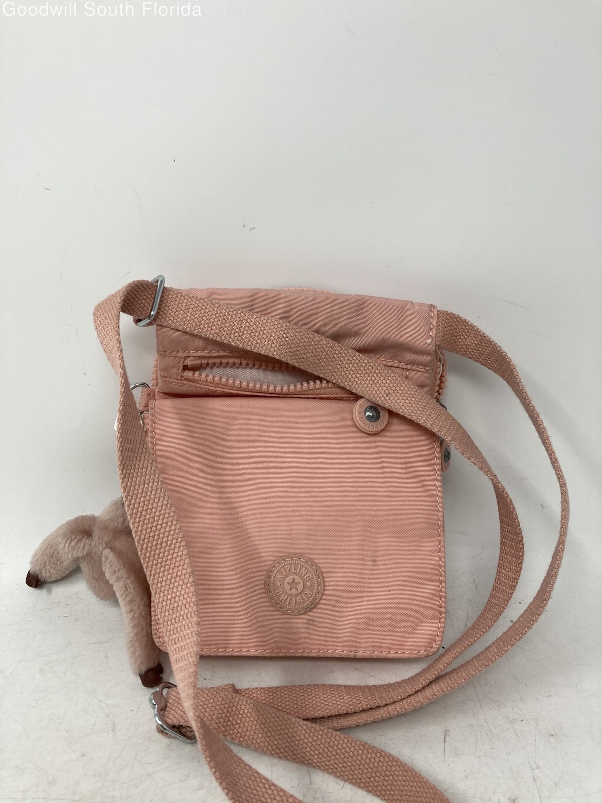 Kipling Womens Pink Monkey Keychain Adjustable Strap Rectangle Crossbody Bag