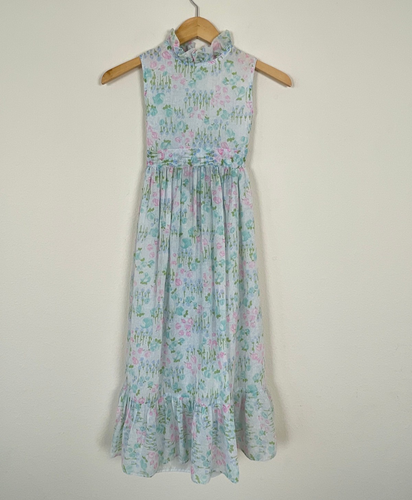 Vintage 70er Mädchen Blumen Prärie Kleid grün Kinder Hochzeit Tee Party Benco Größe 7 - Bild 5 von 11