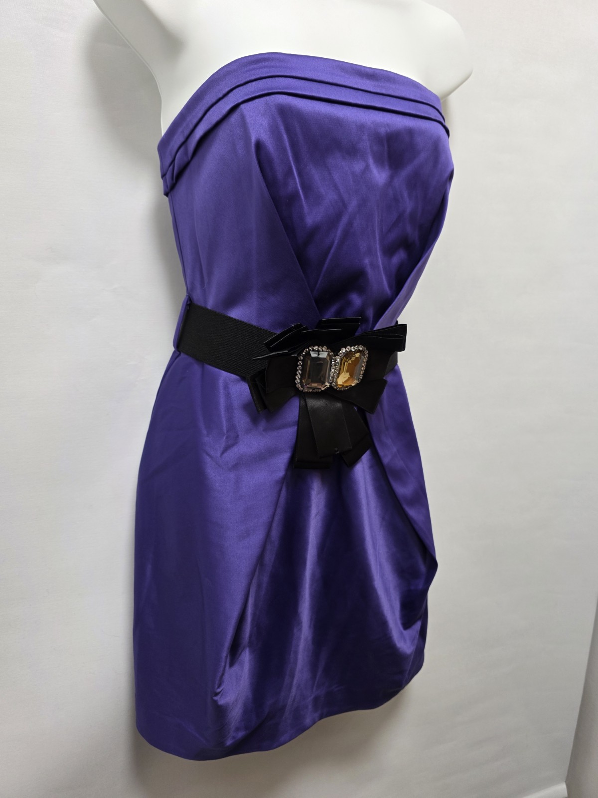 River Island Purple Satin Strapless Jewelled Belt Mini Dress UK 12 image 4