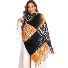 Women Leopard Chunky Scarf Winter Thick Oversized Faux Cashmere Pashmina Wrap