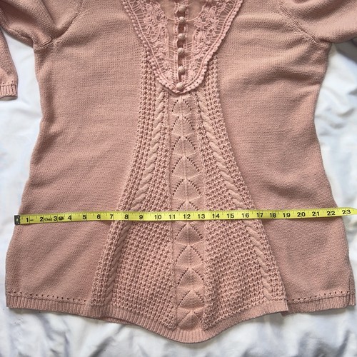Roamans Woman Pink Lace Yoke Sweater Sz M 14/16 Cottage Core Crochet Coquette - Picture 7 of 16