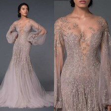 Elegant Evening Dresses Mermaid O-Neck Lace Appliques Prom Gowns Party Dresses