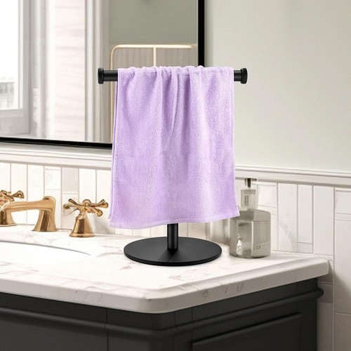 T-Shape Towel Stand Matte Black Bathroom Kitchen Hand Towel Racks Countertop - Picture 2 of 9