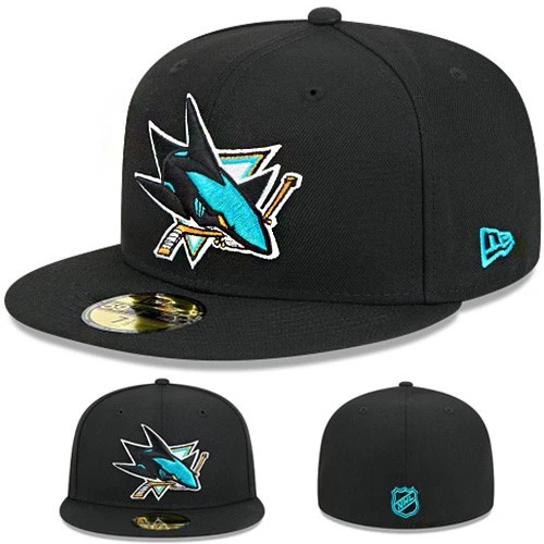 New Era San Jose Sharks Fitted Hat NHL Official League Basic Classic Black Cap