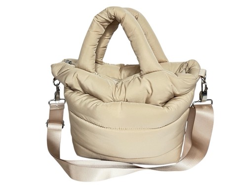 Wilo The Label Quilted Puffer Tote Bag Beige Detachable Crossbody Strap Zip Top - Picture 2 of 16