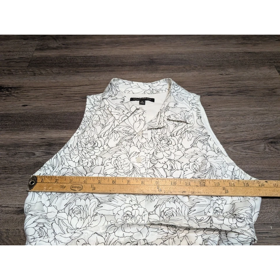 Vestido Banana Republic Talla 4 Estampado Floral Sin Mangas Cinturón Cuello Blanco Foto 3 de 4