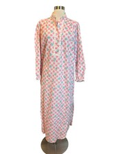 Vintage Saybury Nightgown Size Small Pink Floral Gingham Print Long