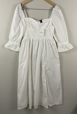 Forever 21 Womens M White Bustier Style Puff Sleeve Midi Dress Romantic Coquette