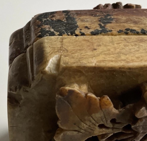 Asian Carved Soapstone Bookends Florals Cascading Flowers 1 Chipped Flower - Picture 12 of 21