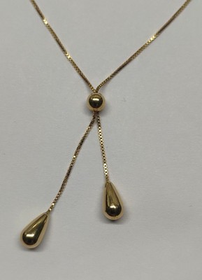 14k Gelbgold 17'' Box Kette Glieder Halskette Y-Tropfen Lariat 4,5 mm Träne Quaste