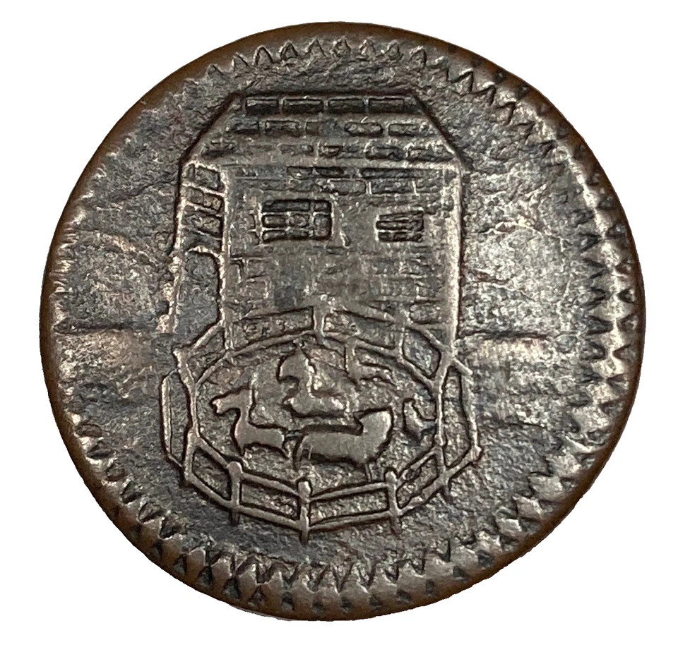 1670 Suffolk BECCLES hammered TOWN FARTHING token BARN WITH SHEEP PEN - W# 5 - Image 3 of 4