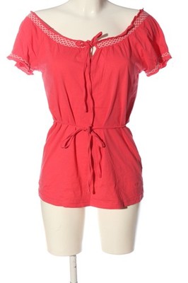 FLASH LIGHTS Kurzarm-Bluse Damen Bluse Gr. DE 32 rot-weiß Casual-Look