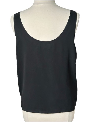 Vintage Sz 14 Oleg Cassini Black Tie Tank Top 100% Silk ~Lining Rayon-Very Chic - Afbeelding 4 van 8