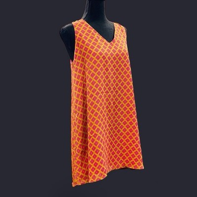 Anthropologie Azel Hazel Mod Boho Retro Pink Orange Geometric Shift Dress M EUC