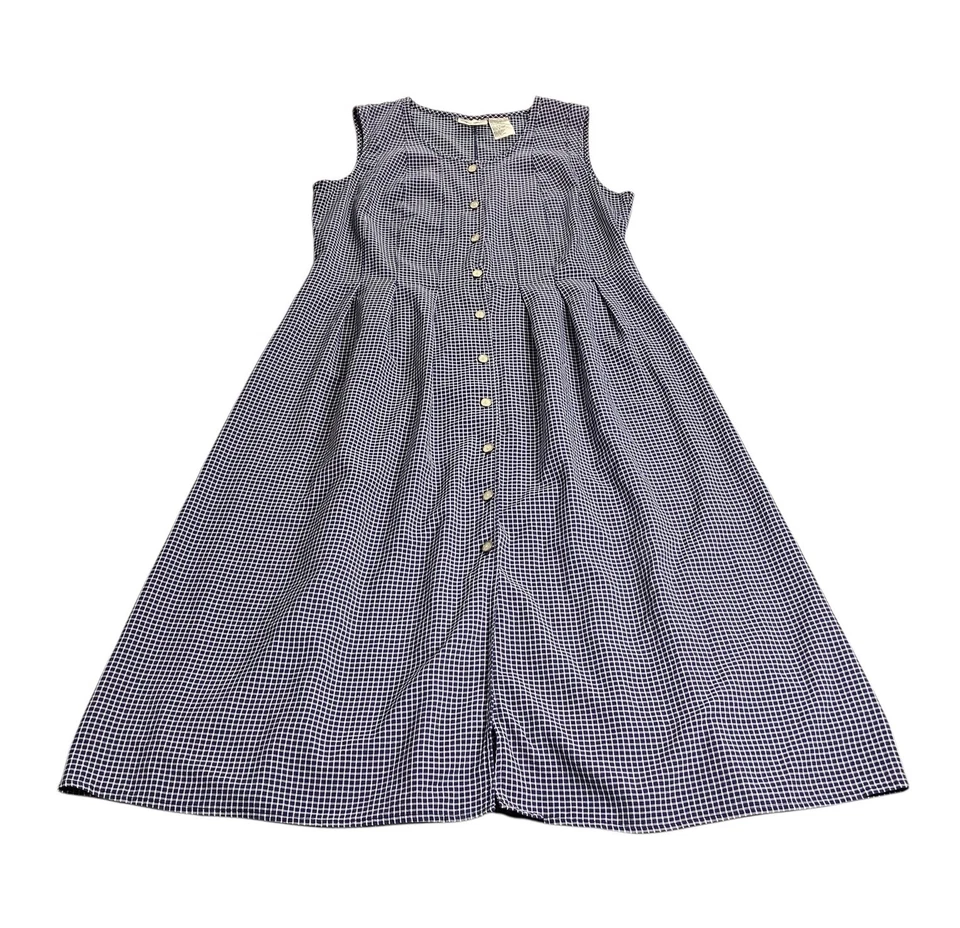 Vintage Kathie Lee Maxi Dress 16 Blue Gingham Plaid Button Cottagecore Prairie - Image 2 of 4