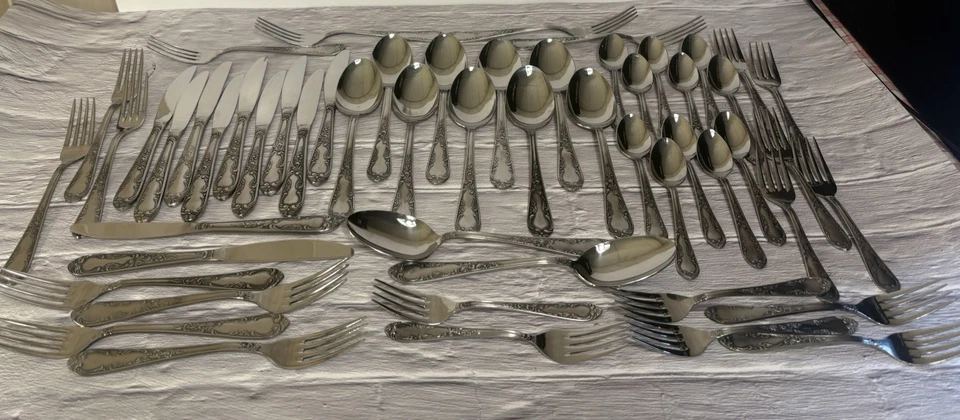55 piezas cubiertos de acero inoxidable Amefa AFS1 Scroll Leaf Holland - servicio para 11 Foto 2 de 4